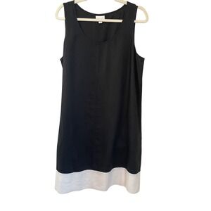 J.Jill Size L Sleeveless Linen Shift Dress Black White Colorblock Hem Pockets